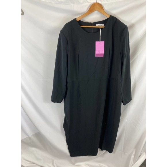 New SERGIO HUDSON  Dress Strong Shoulder Midi A-Line Black plus Size 2X - Picture 2 of 6